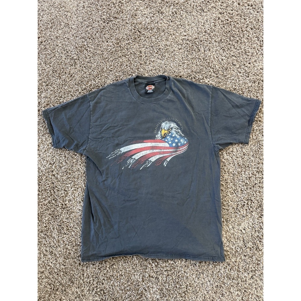 Vintage 2002 Harley Davidson T-Shirt American Flag Made In USA SS XL Y2K